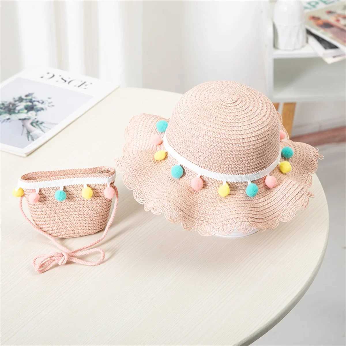 Kids Girls Summer Fashion Children Sunscreen Sun Hat Straw Hat Bag For Girls Cool Hat Girl Cute Breathable BabyAccessories Z251029