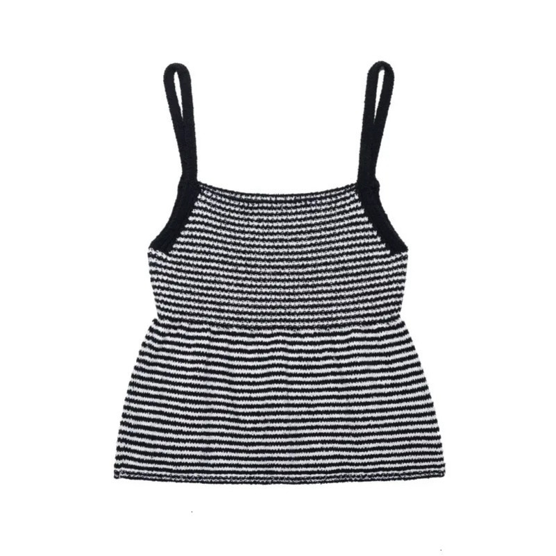 Knit Striped Peplum Top Women Sexy Backless Waistcoat Elastic Lady Tank Top Thin Shoulder Strap Female Flared Hem Tops 250417