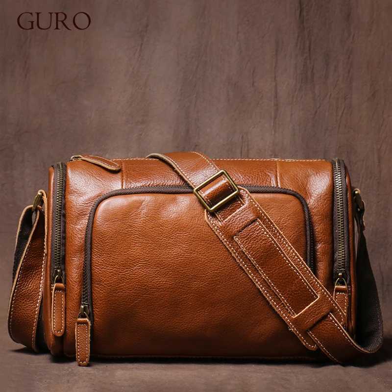 GURO Higher Quality Genuine Leather Shoulder Bag Mens Party Deluxe Crossbody Vintage Top Cowhide multicompartment Messenger Bag J251025