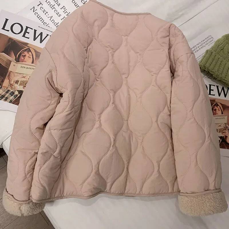 Korean version of pink clothes women's winter new thick round neck lambswool coat cotton-padded jacket dongdumaoyi