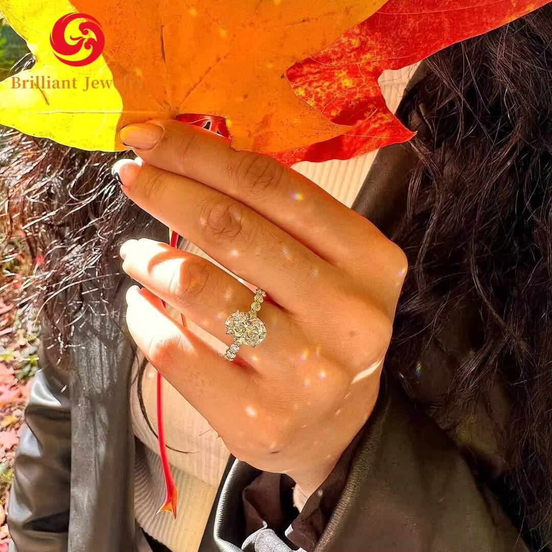 GIA IGI Certified 1CT to 3CT CVD HPHT Lab Diamond 14k 18k Real Gold Engagement Ring Oval Cut Lab Grown Diamond Ring Set