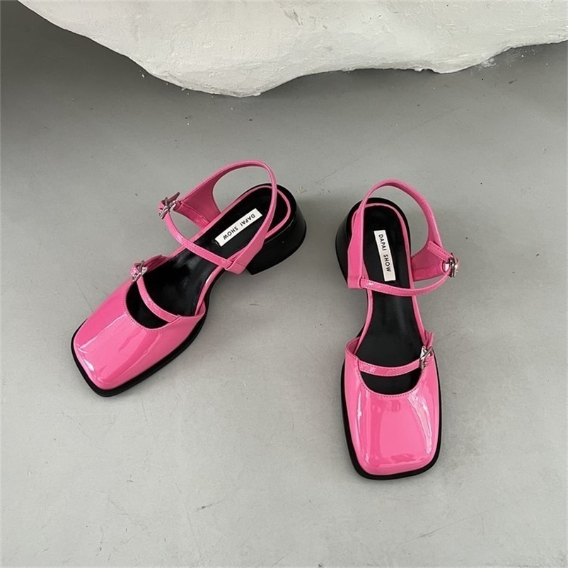Dress Shoes Vintage Women's Red Sandals Summer Square Toe Shoes Women's Buckle Solid Color est Wedding Party High Heels Women's 230817