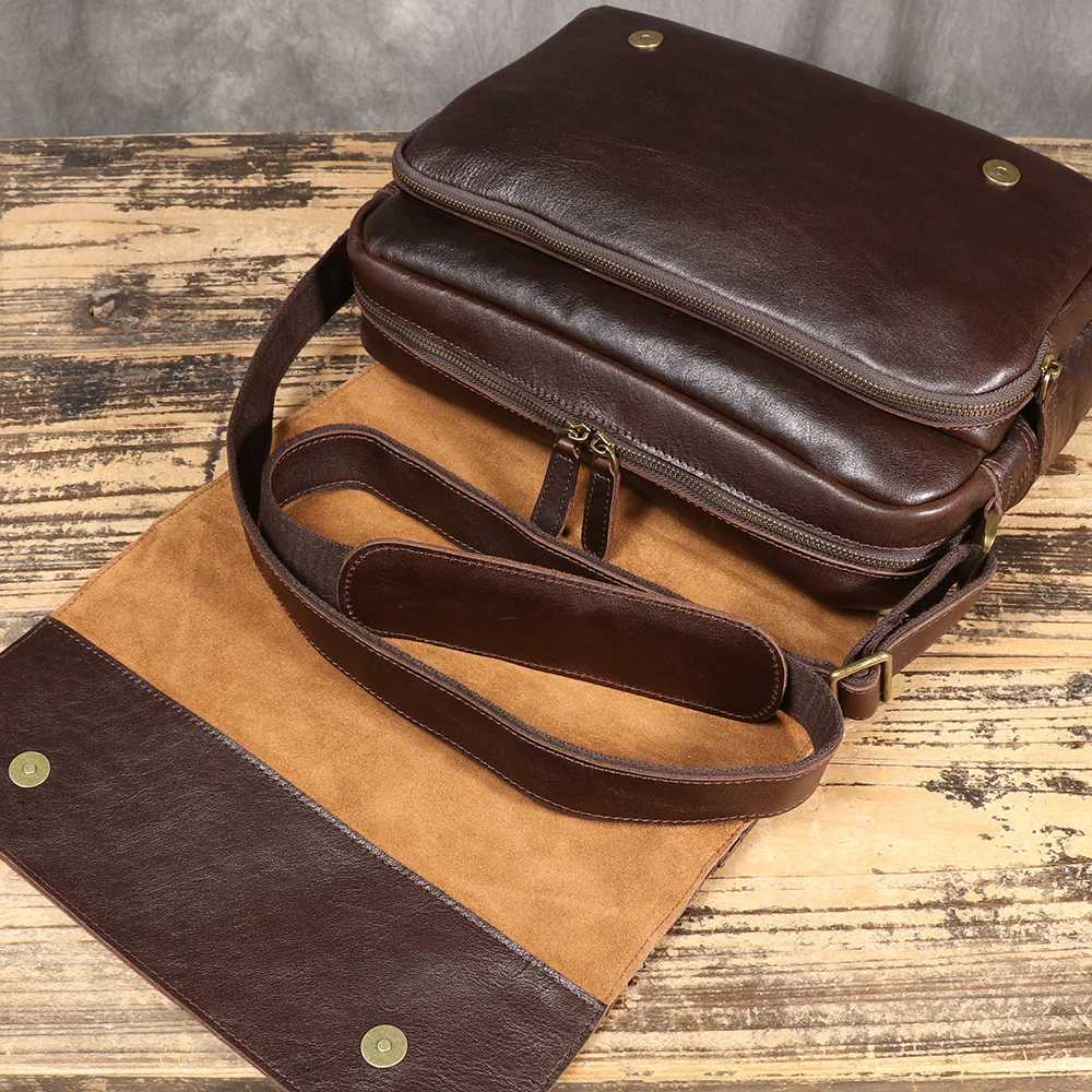 New Genuine Leather Mens Shoulder Bag Made from TopLayer Cowhide Crossbody Bag That Can Fit a 13Inch Tablet J251025