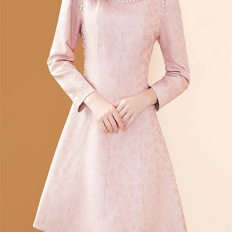 EVNISI Women Elegant Tweed Dress Embroidered Flares Casual Office A-line Dresses O-neck Slim Party Vestido Women Autumn Winter 240529