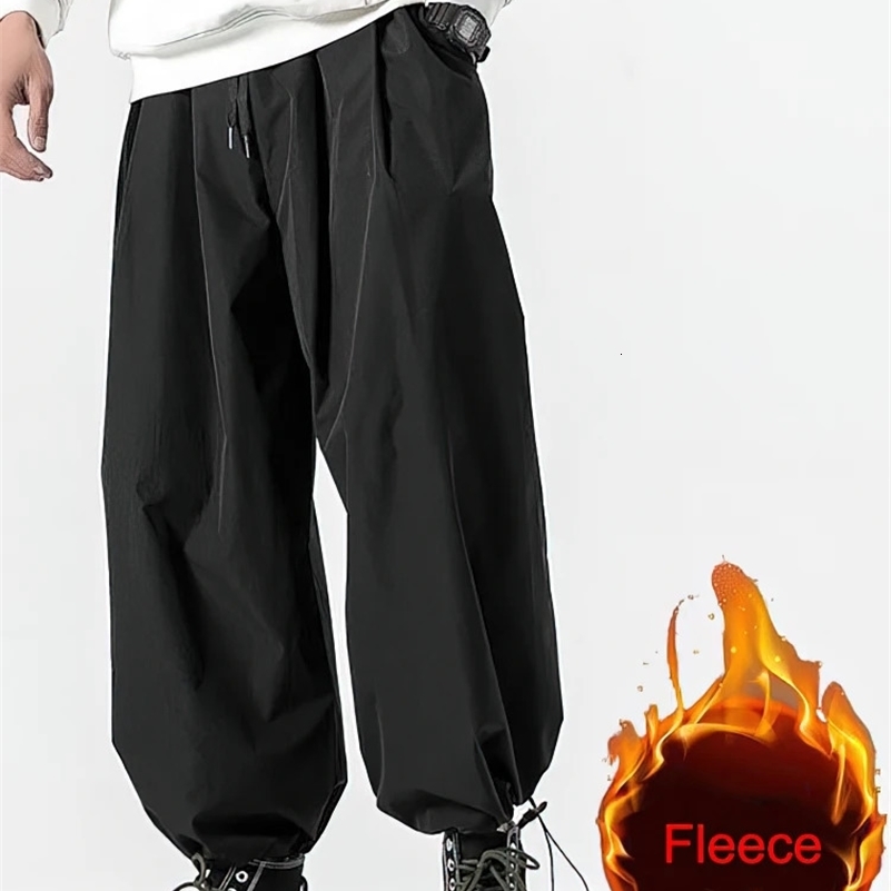 Wide Leg Baggy Casual Harem Pants Men Japanese Oversize Drawstring Joggers Sweatpants Male Sport Oversize Fleece Thick Trousers 240918