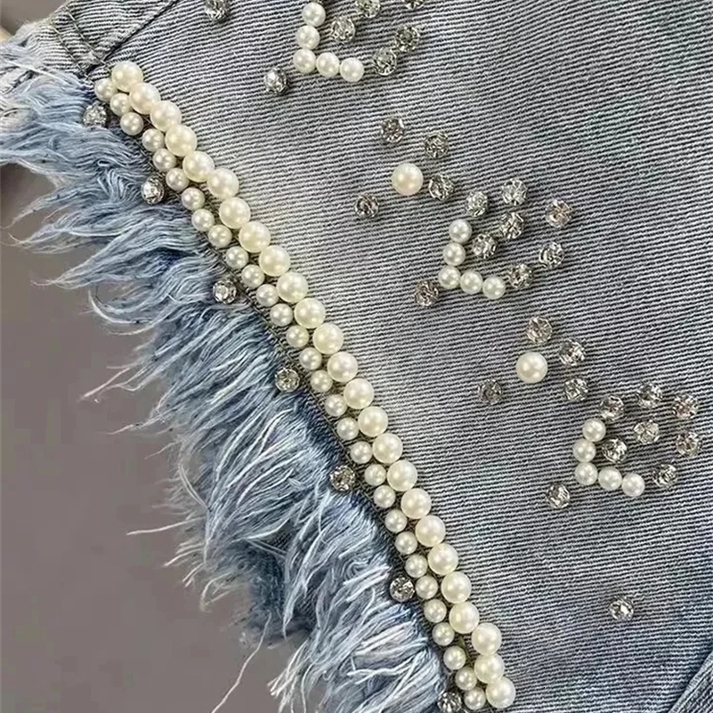 Fashion Diamond Hole Denim Shorts Summer 2024 Womens Sexy High Waist Jeans Booty Shorts 240820