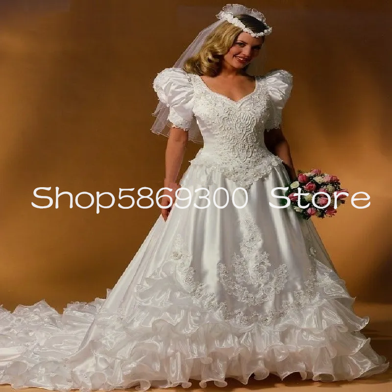 History Fashion Princess Wedding Dresses Ruffles Sleeve Lace-up Corset Chapel Train Outdoor Farm Garden Bridal Gown Outfit Customsized