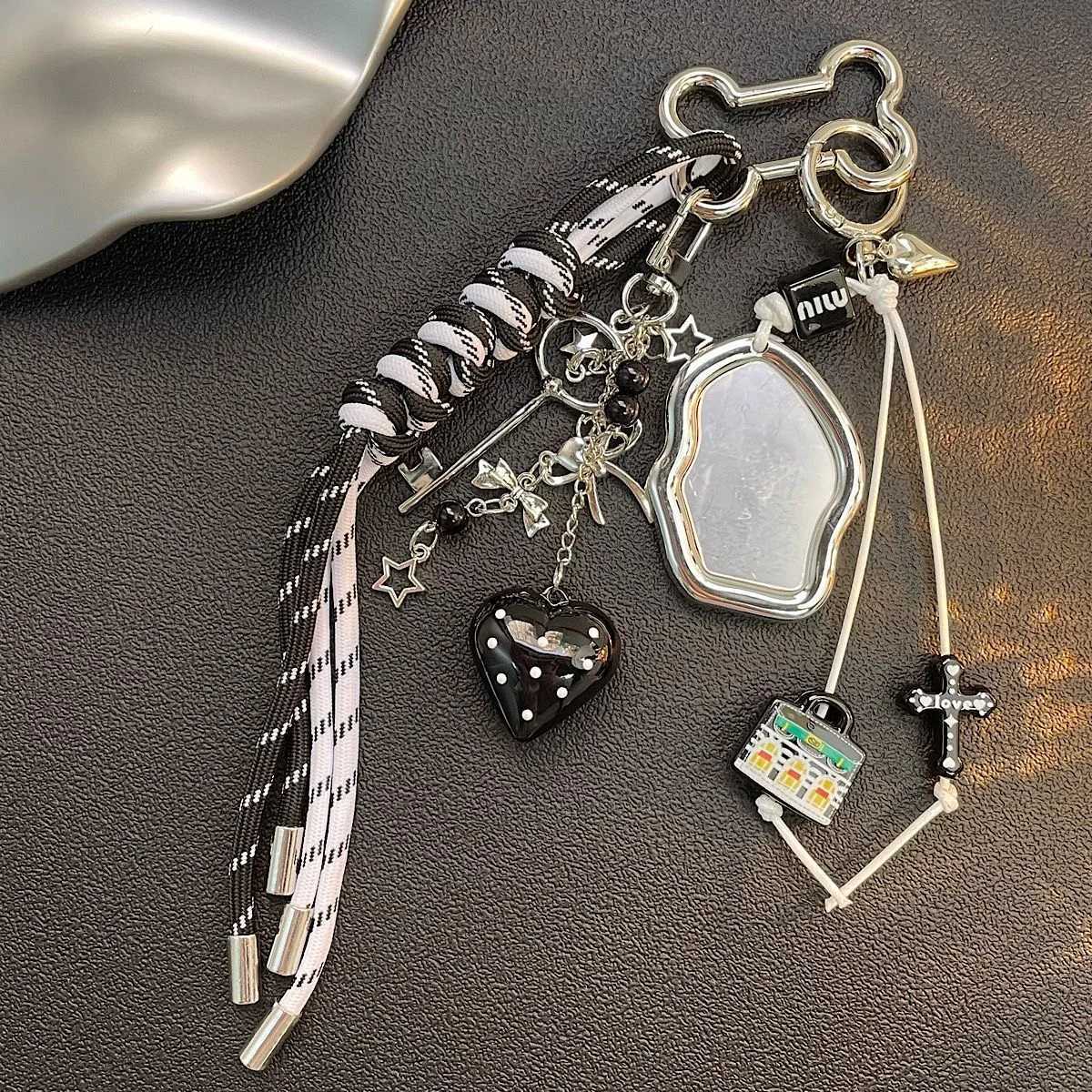 new product Small Mirror love heart Key Chain Hand woven rope trend Backpack pendant D250923