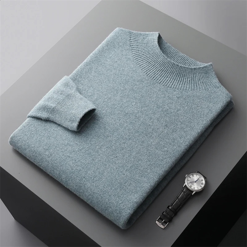 Autumn/Winter Men Cashmere Sweater First-Line Ready-To-Wear Pullover Half Turtleneck Casual Sweater Pure Wool Knit Shirt 240826