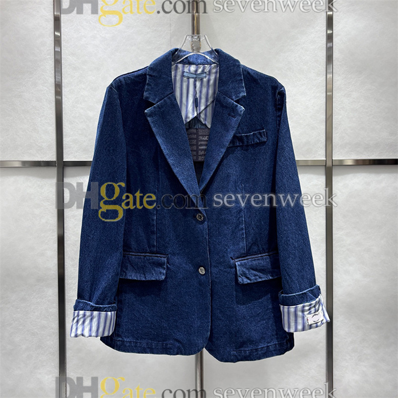 Designer Denim Blazer Set - Womens Business Formal Jean Jacket and Suit Pants Outfit C260312
