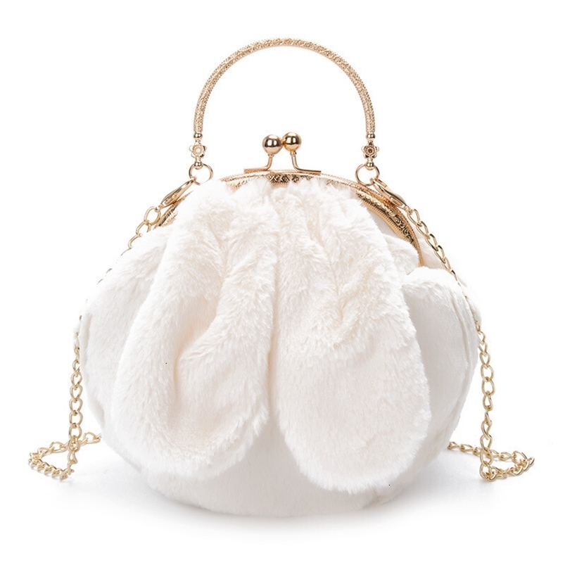 Evening Bags Plush Handbag Clutch Cute Rabbit Ear Shoulder Bag Clip Open Metal Handle Crossbody Bags Women Soft Small Winter Bag20*20*10cm 230826