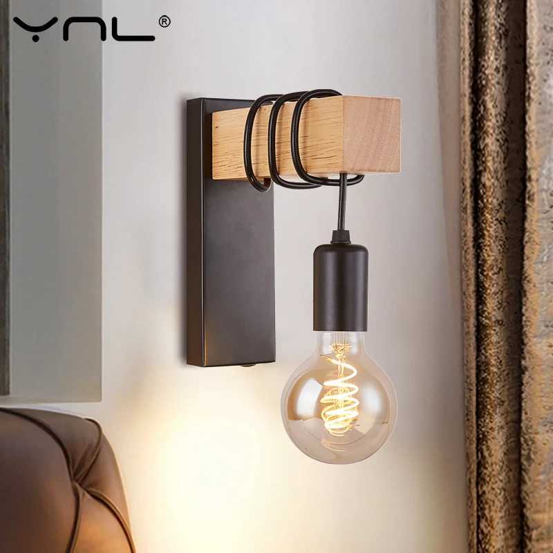 Retro Wood Wall Lamp Vintage Sconce Wall Lights Fixture E27 Indoor Home Decor Dining Room Bedside Lamp Bedroom Lighting C251124