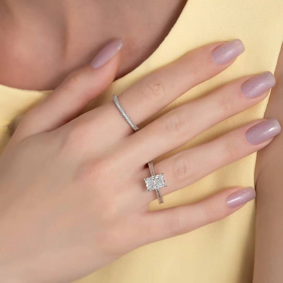 Custom 1CT for GIA IGI Certified D Clarity VVS2 Radiant Cut Lab CVD HPHT Grown Diamond Engagement Wedding Ring in 14K or 18K