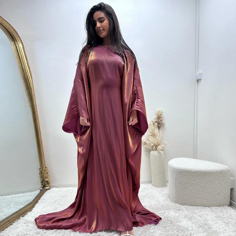 Ethnic Clothing 2025 Ramadan Eid Summer Satin Batwing Abaya Dubai Women Islam Muslim Maxi Kaftan Party Dresses Kebaya Caftan Marocain Robe