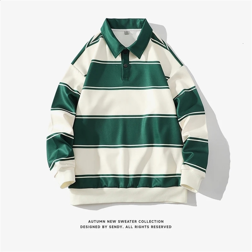 Fashion Polo Shirt Men For Autumn Spring Long Sleeves Harajuku Korea Striped Tops Tees Casual Tshirt Clothes Oversize 240819
