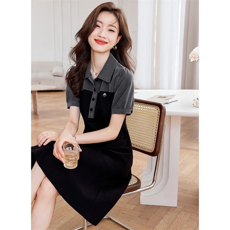 Hollow Out Embroidery Tea Break Dress for Women French A-LINE Elegant Turn Down Solid Female Midi Dresses Plus size 240529