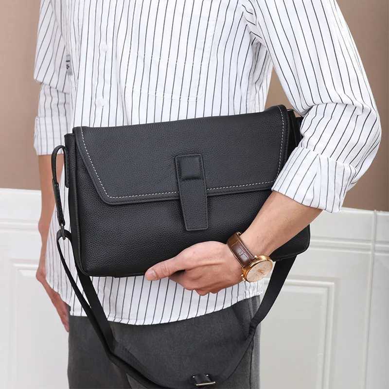 Mens Genuine Leather Shoulder Bag Large Capacity Top Grain Cowhide Casual Crossbody Messenger Bag J251025