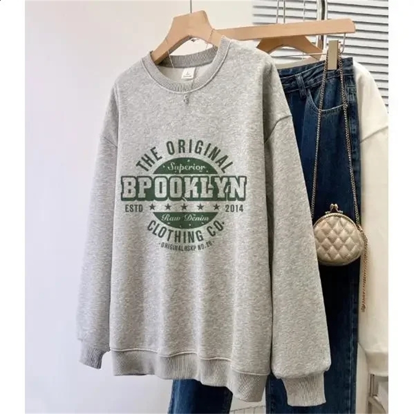 Harajuku Cotton Thin Letter Printed Pullover Oversized Crewneck Hoodies Fashion Womens Sweatshirt Casual Female Clothing Unisex 240827