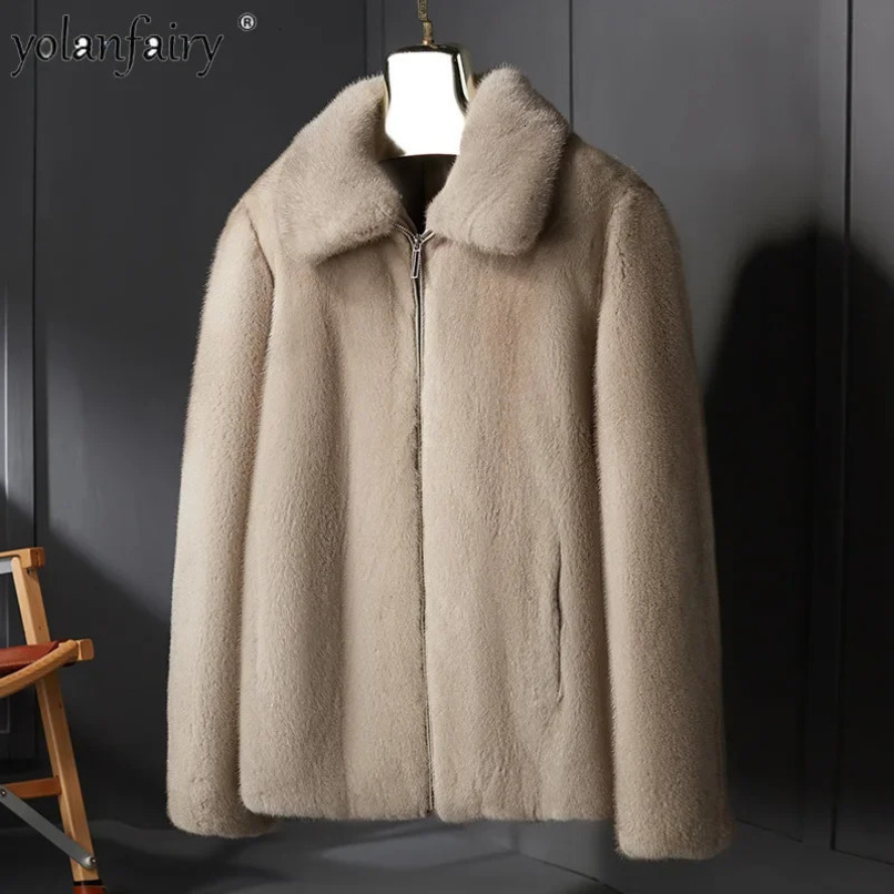 Autumn/Winter Genuine Fur Coat Mens Natural Coat and Jacket Mens Polo Neck Fur Clothing Large Top FCY 241112