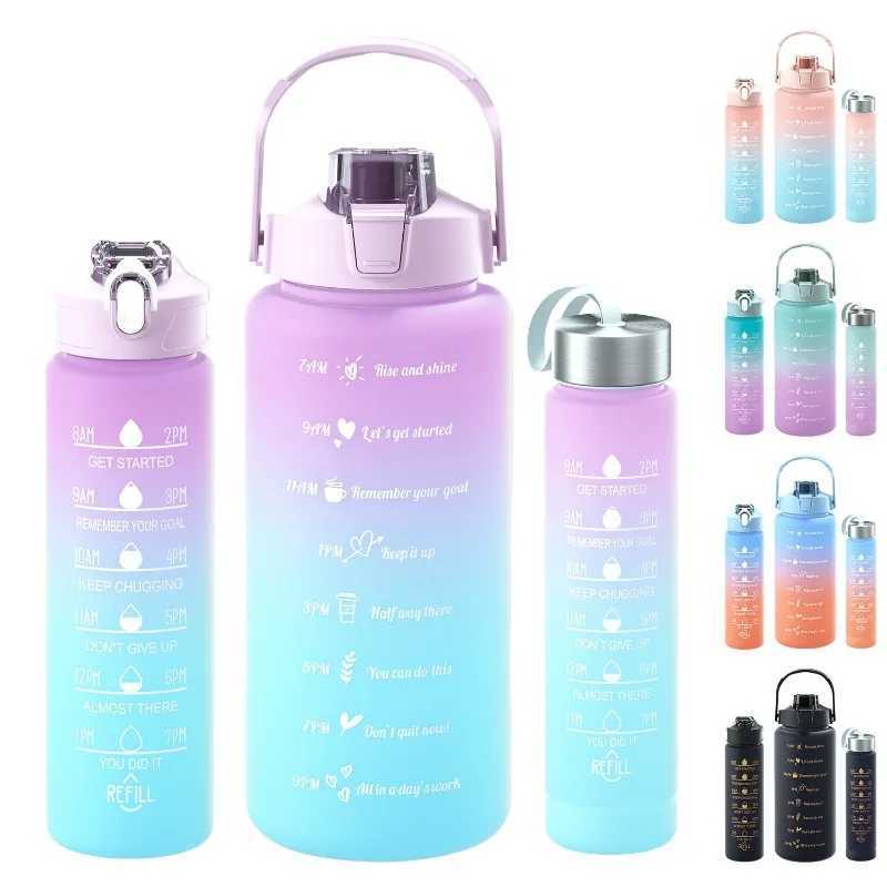 3Piece Set Large Capacity Gradient Water BottleWater Bottle with Straw 2 Litre Leakproof with Time Markerfor Sports Fitness J250923