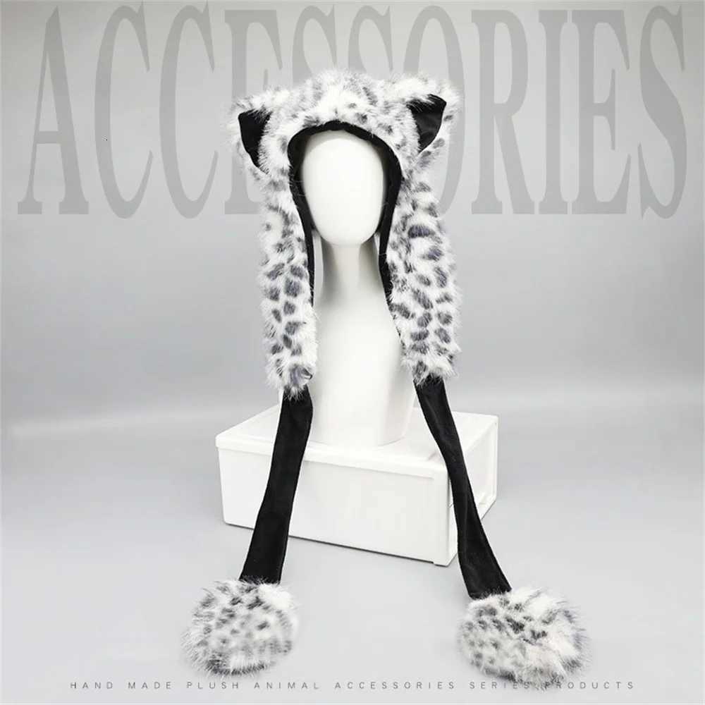 Autumn Winter Hats Handsome Snow Leopard Ears Warm Thick with Velvet Outdoor Ear Protection Hat Fluffy Cute Bear Ear Wool HatXJ250923 - view 3