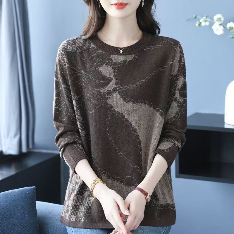 plus size women's new long sleeve high waist printed banquet dress mid-length skirt D02641