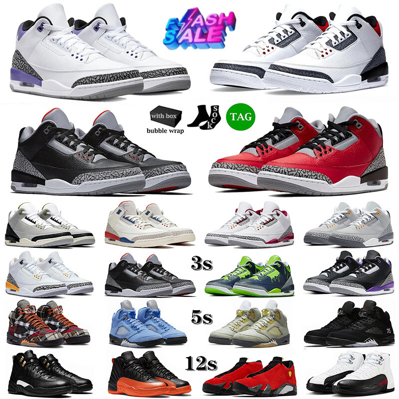 Designer Men Sneakers 3s 5s 12s Basketball Shoes Fashion Platform Trainers Black Cement Cardinal Red Dark Iris Fire Red Mocha High quality Sports Shoes Size 40-47