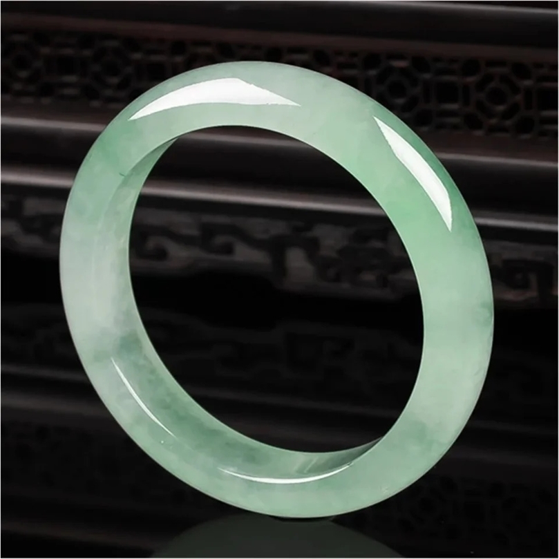 Light Green Jade Bracelet Fashion Accessories Jadeite Natural Charm Jewelry Women Men Handcarved Round Bangle Hand Ring 240604