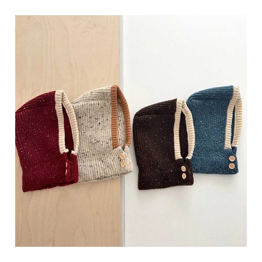 Kids Girls Boys Knitted Balaclava Hat with Neck Warmer Color Block Raf Hat Warm Winter Beanie for Toddlers Childrens Hat Girl Z251029