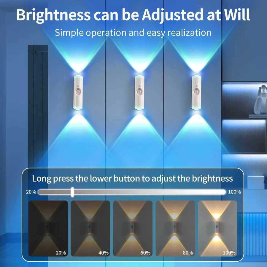 Smart RGB Gradient Wall Light Motion Sensor Magnetic Rechargeable Wall Sunset Lamp for Bedroom Closet Garden Room Decoration C251124