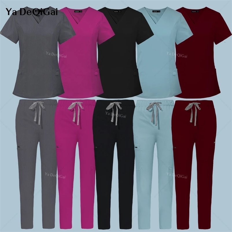 Workwear Nurse Uniform TopsStraight Pants Nursing Uniform Women Men Pet Shop Beauty Work Suit Doctor Surgery Scrubs Set 240715