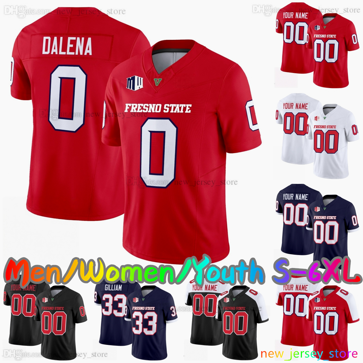 2025 Custom S-6XL Fresno State College Football Jersey 13 E.J. Warner 6 Bryson Donelson 5 Josiah Freeman 39 Jadon Pearson 17 Carson Conklin Ezekiel Avit Stitched Jerseys