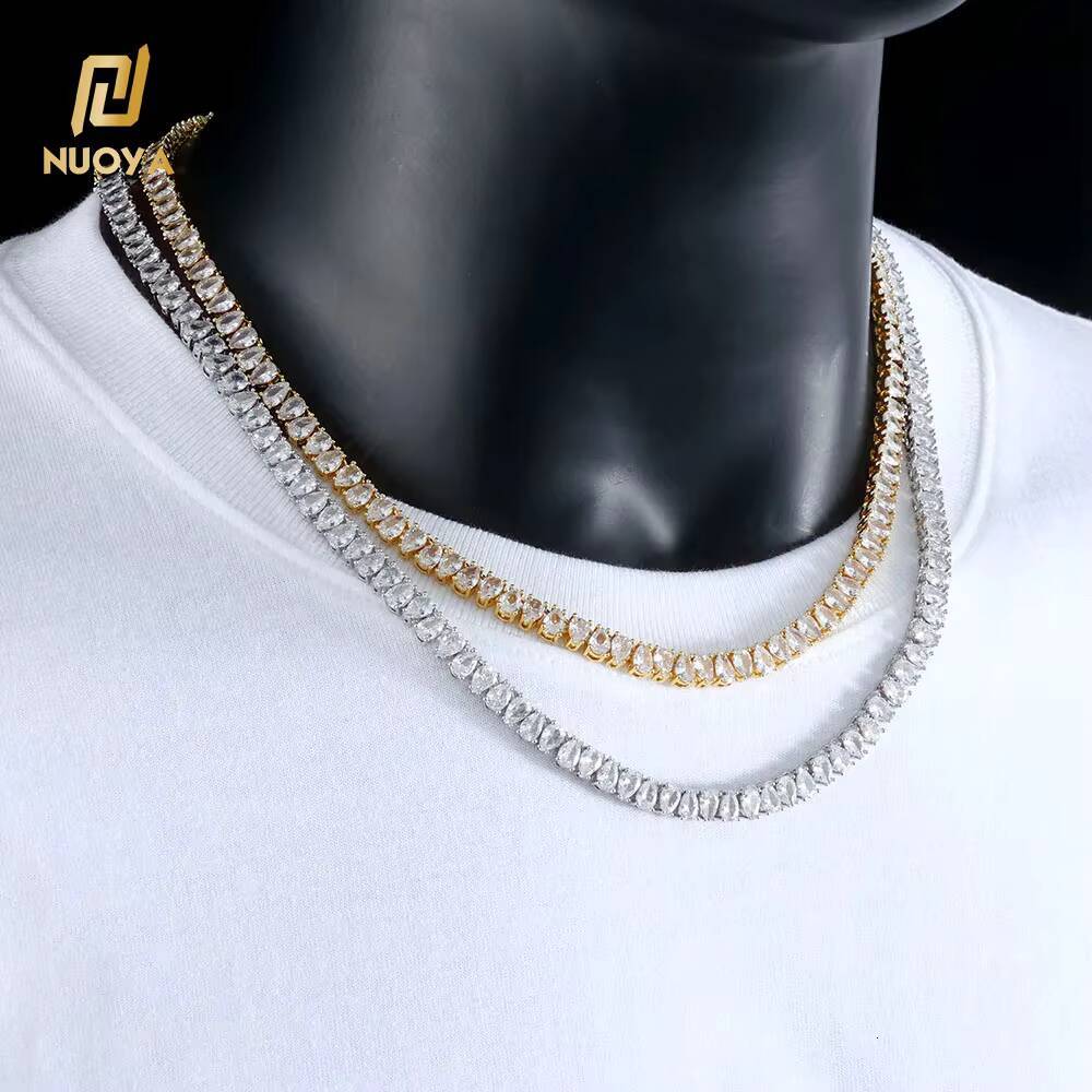 NUOAY New Style Teardrop Shaped Tennis Chain Necklace for Women Silver Plated Sparkling Moissanite Iced Out Chain Fine Jewelry Gift
