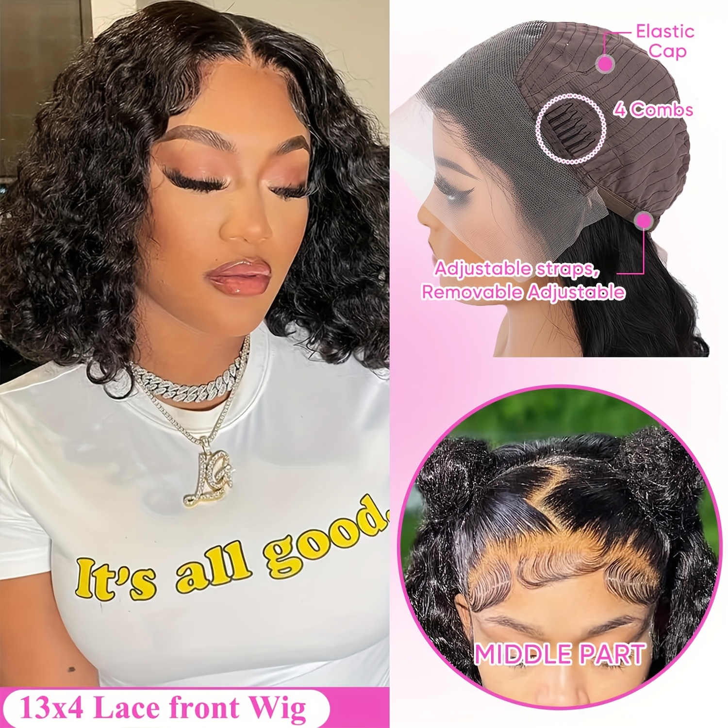 13X4 Bouncy Deep Wave Glueless Bob Wig 200% Density Human Hair Wigs Deep Wave Lace Front Wigs Upgraded