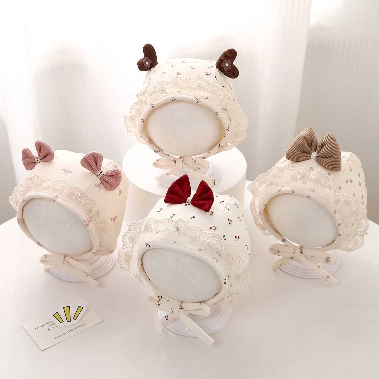Cute Bow Baby Ear Protection Cap Infant Cotton Print Lacing Hat Spring Autumn Warm Kids Bonnet Girl Boy Beanie Z251029