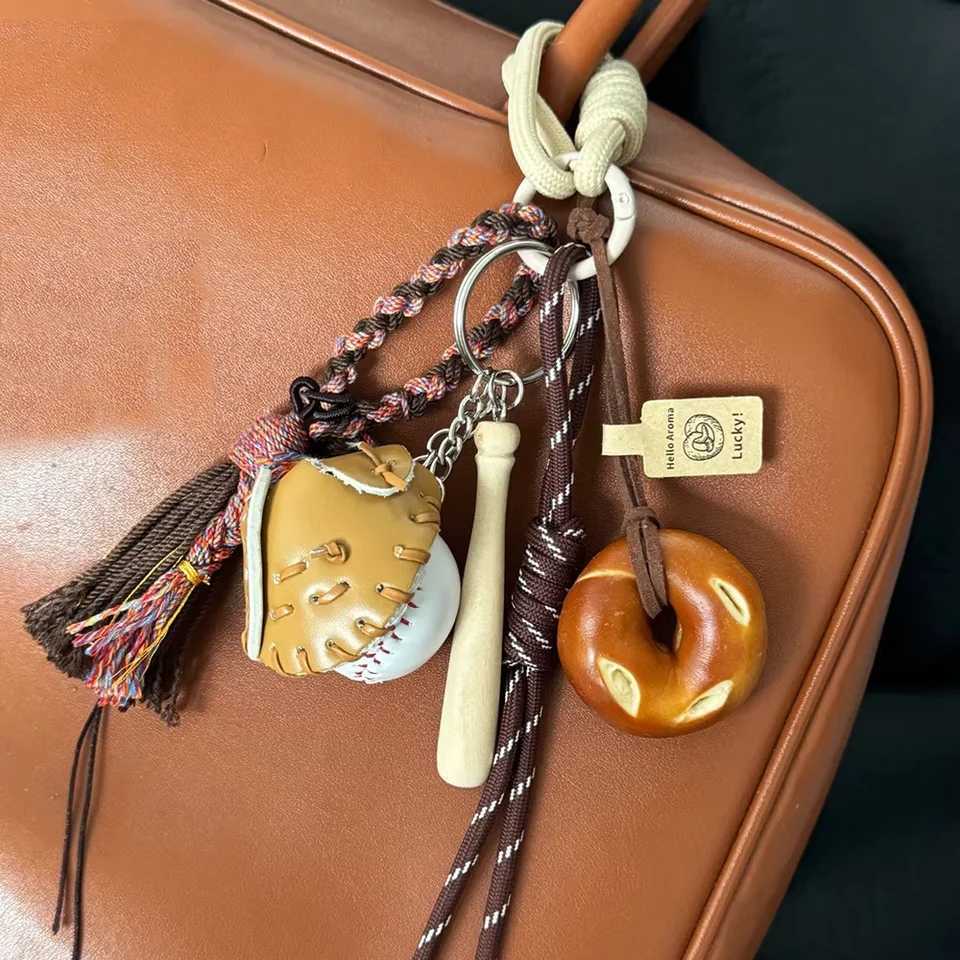 Handmade Braided Rope Bag Pendant Keychain Creative Bread Chocolate DIY Charms for Women Girl Handbag School Bags Accessories D250923