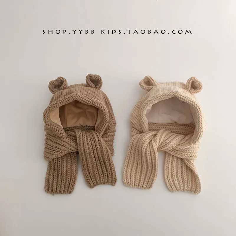 Childrens hats scarves onepiece hats autumn and winter baby ear protection hats thickened and warm winter woolen hats Z251029