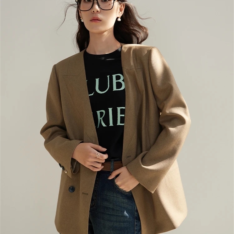 DUSHU Style Loose Silhouette All-match Decorative Collar Blazer for Women Spring Fashionable Jacket Coats Female 240826