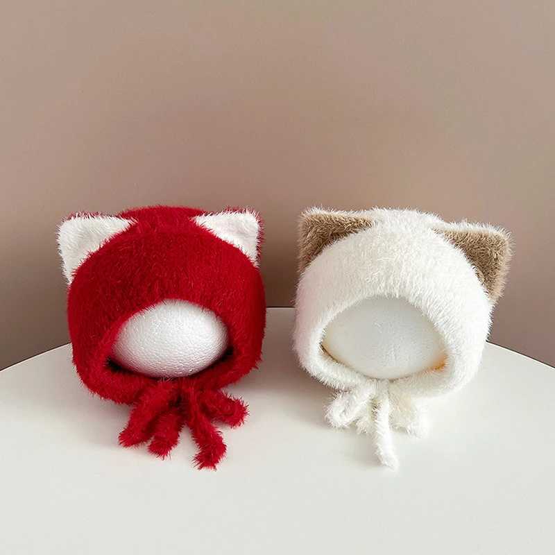 Cute Cat Ears Baby Plush Cap Winter Warm Laceup Headgear Bonnet Cartoon Children Beanies 624Month Toddler Ear Protection Hat Z251029