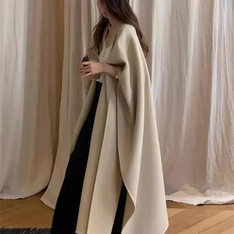 BZVW Fashion Cloak Woolen Coat Womens Autumn Solid Color Long Minimalism Irregular Coats Temperament Female 25Z1028 241119