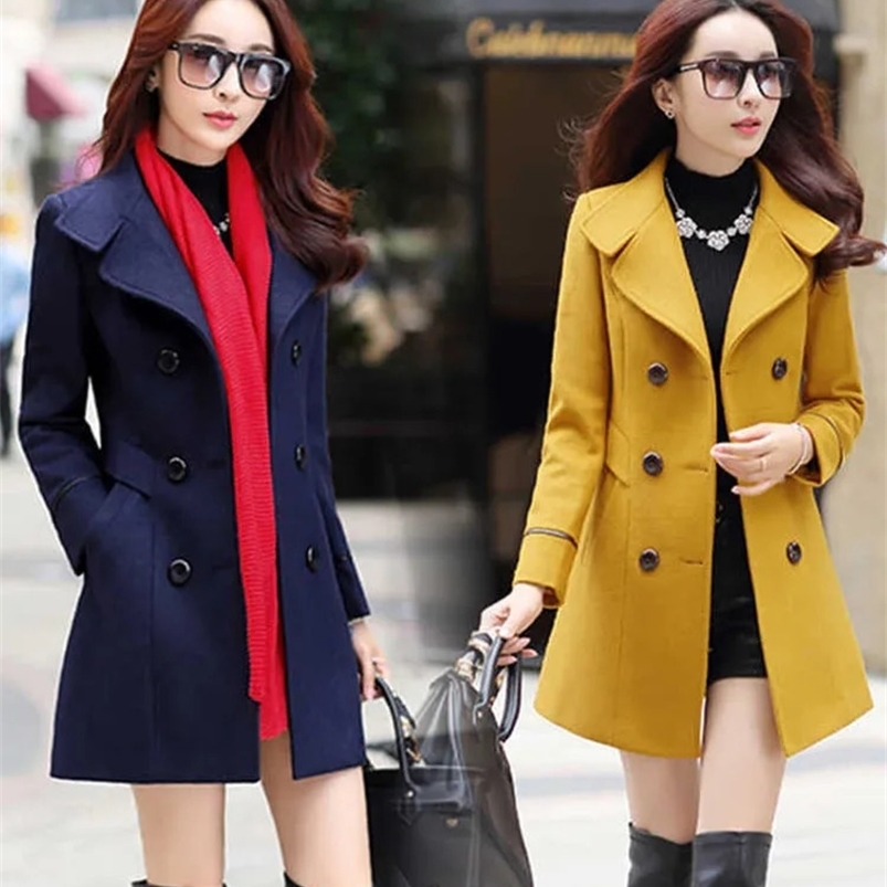 Autumn Winter Plus Size Jacket Womens Double Breasted Solid Color Coat Korean Slim Female Woolen Jacket Womens 240822