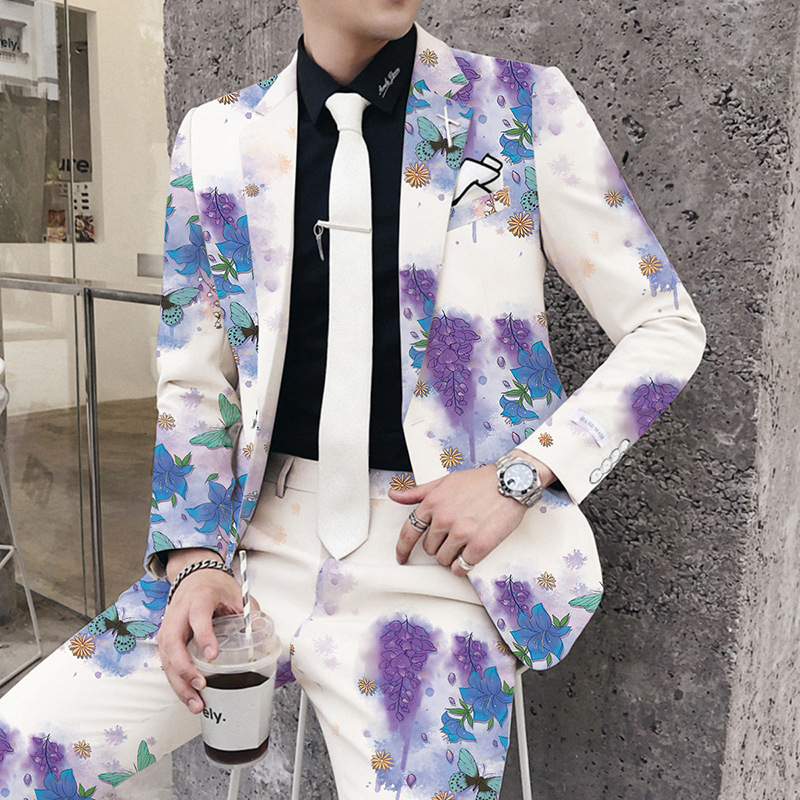 Thorndike Custom Made Groomsmen Pueple Pattern Groom Tuxedos Peaked Lapel Men Suits 2 Pcs Wedding Man JacketPants 240812