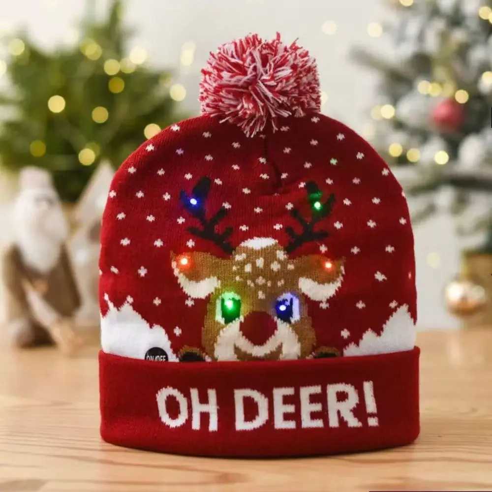 New Year LED Christmas Hat Sweater Knitted Beanie Christmas Light Up Knitted Hat Christmas Gift for Kids Xmas Decorations Hat Z251029