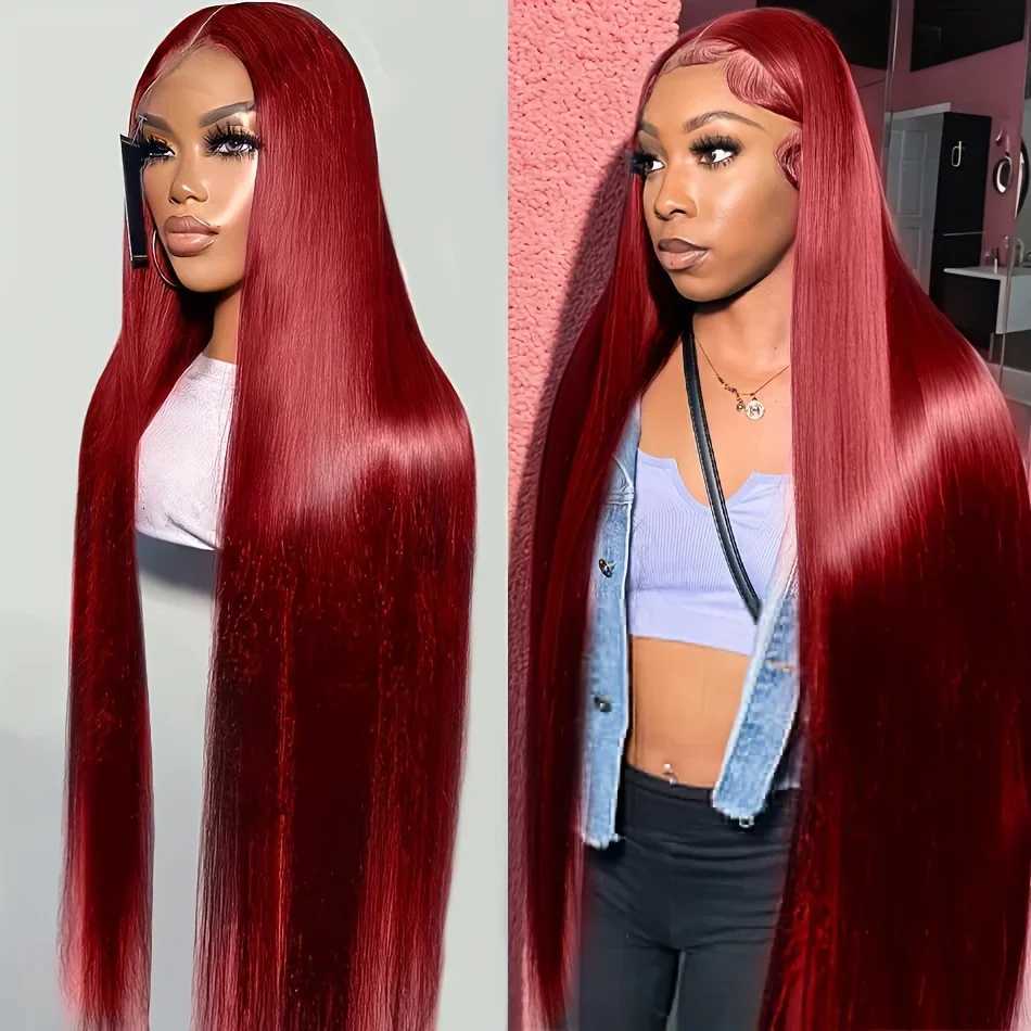 99J Colored Lace Front Human Hair Wigs Straight Burgundy 13x4 HD Transparent Full Lace Frontal Wig Red Glueless Wigs For Women C250922