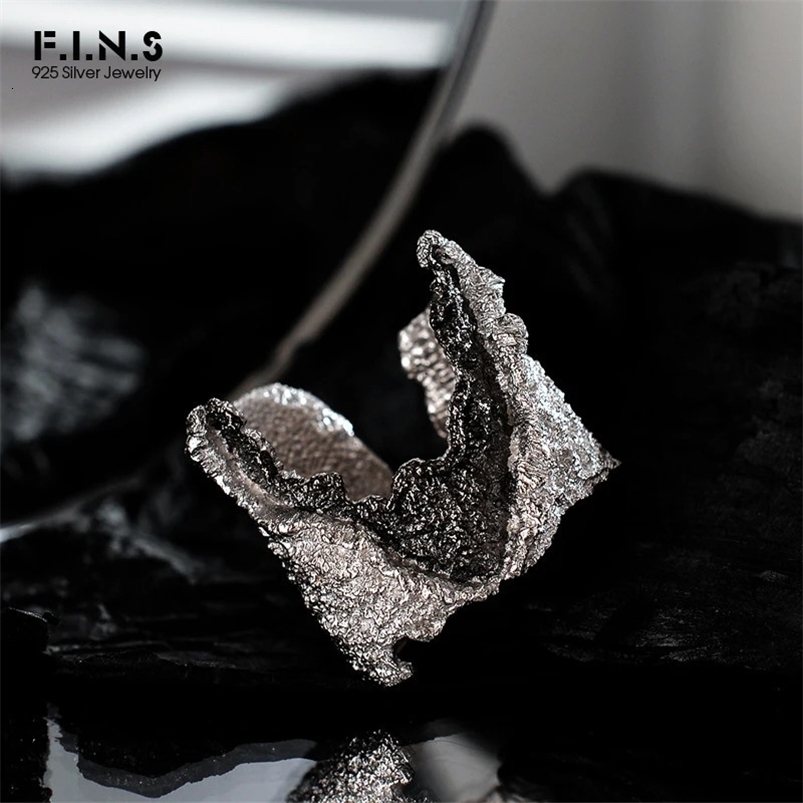 F.I.N.S Exaggerated S925 Sterling Silver Wrinkle Ring Retro Old Open Contrast Color Index Finger Ring Solid Silver 925 Jewelry 240530