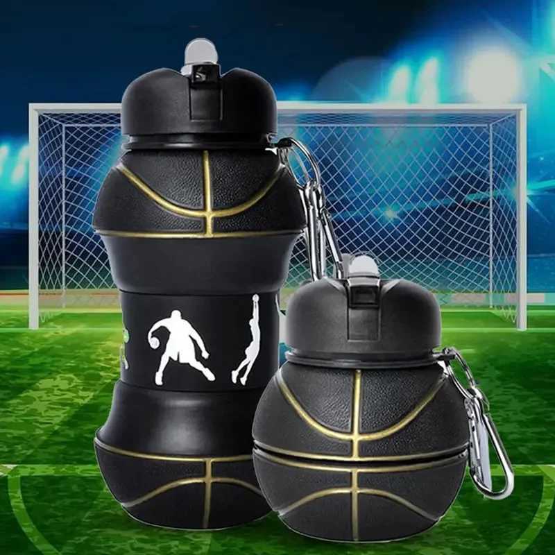 Silicone Fold Water Bottle Cups Outdoor Sports Basketball Style Leakproof Portable Sports Water Kettle J250923