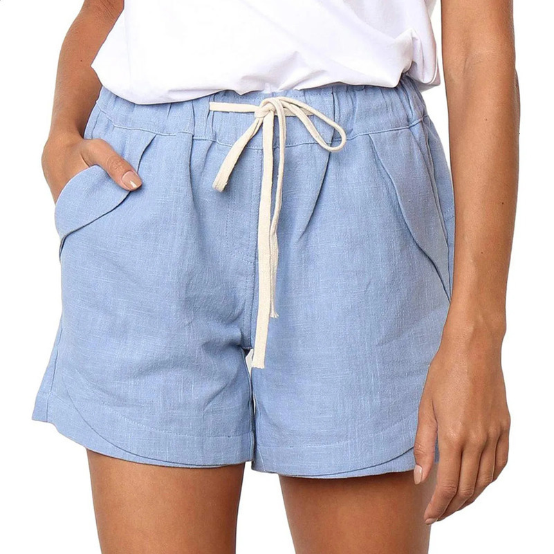 Cotton Linen Shorts WomenS Sports Shorts Summer High Waist Pink Blue Shorts Women Plus Size Fashion Casual Basic Short Pants 250313
