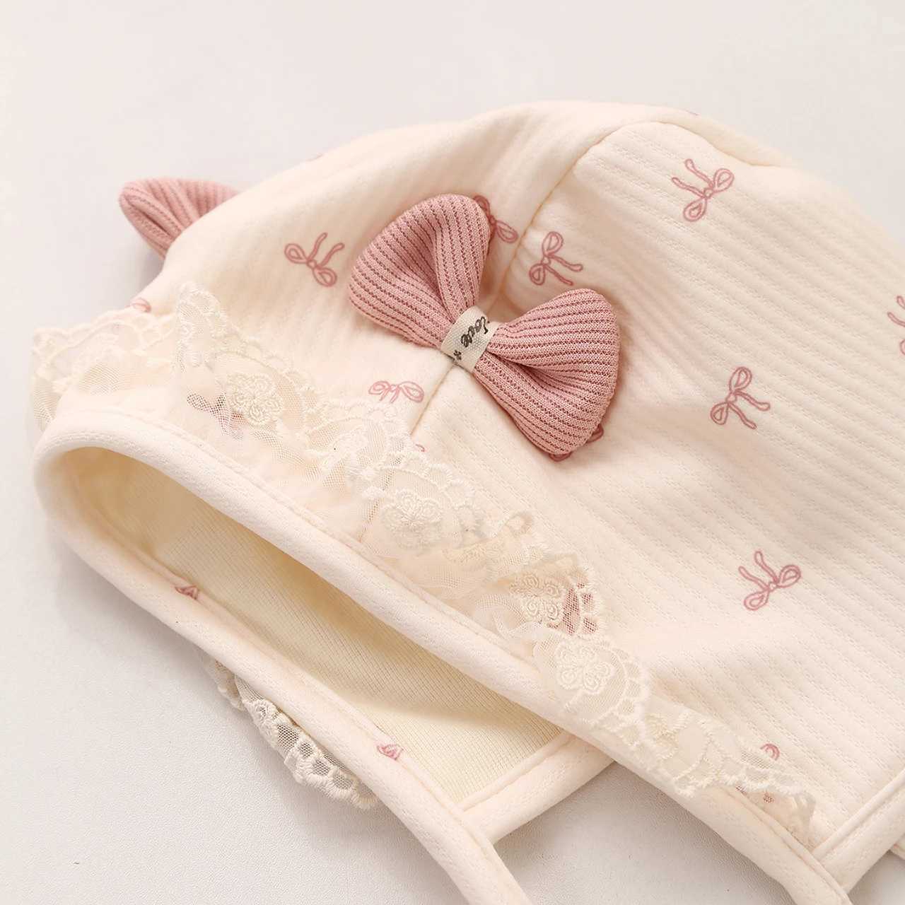 Cute Bow Baby Ear Protection Cap Infant Cotton Print Lacing Hat Spring Autumn Warm Kids Bonnet Girl Boy Beanie Z251029