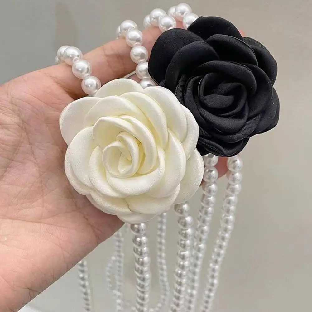 Fashion Women Waist Chain Elegany Camellia Decor Faux Pearl Belt Floral Design Single Layer Adjustable Waist Belt Outfit Accessories1 D250923