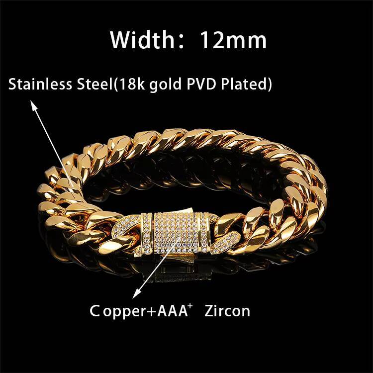 Moissanite Clasp Bracelets En Acier Inoxydable Gold Bracelets for Men Designs Cuban Bracelet Stainless Steel